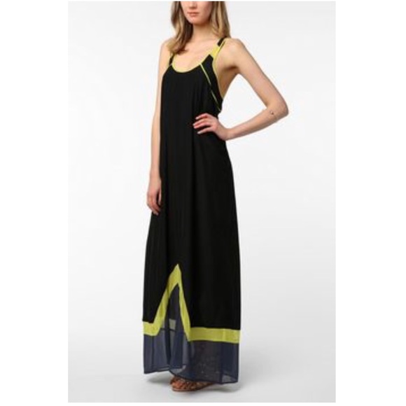 urban outfitters maxi sleeveless dress kingston sheer colorblock black small - Picture 3 of 8